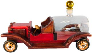 Antique wooden car wine rack with decanter